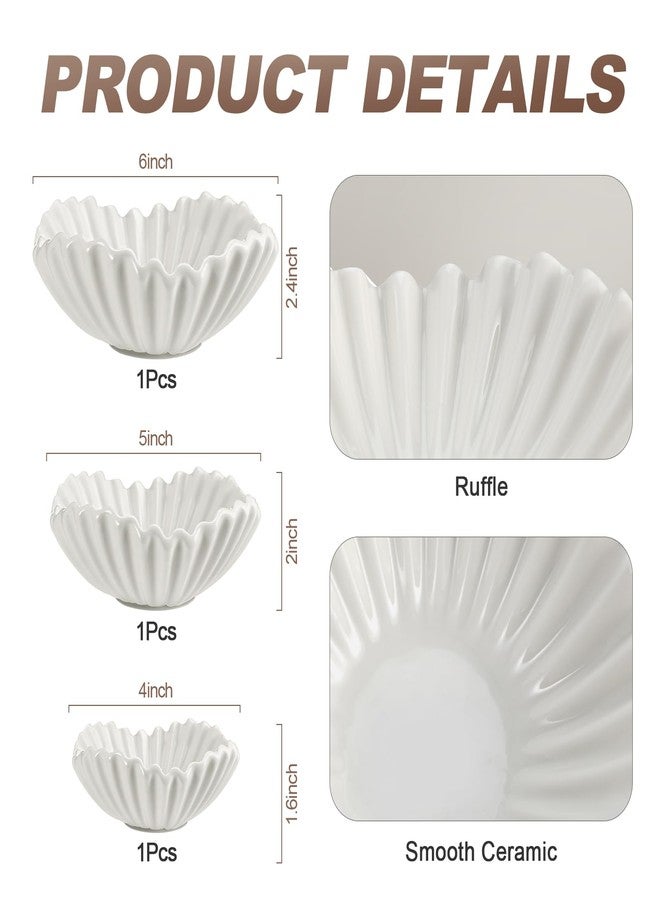 Afarnook 3 Pcs Ceramic Ruffle Bowl 3 Sizes Scalloped White Decorative Bowls Fruit or Key Holder for Modern Home Decor Entryway Living Room Coffee Table Centerpiece Decor Christmas Housewarming Gifts - Image 2